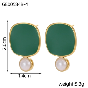 Dimensiones de los pendientes de perlas verde oscuro y crema sobre base de aleación dorada