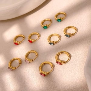 Colorful teardrop gemstone hoop earrings set in polished gold finish for women
