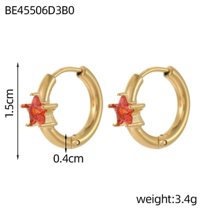 Chic gold hoop earrings with red star gemstone inlay for women jewelry collection