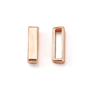 Due cursori da 10mm in oro rosa per bracciali, design rettangolare cavo in metallo lucido