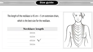 Size guide for 45cm alloy necklace with 5cm extension showing different length positions