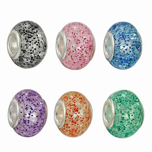 Cuentas de cristal de colores con lentejuelas brillantes y núcleo de metal para pulseras