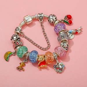 DIY colorful crystal charm bracelet for kids with Winnie the Pooh and Happy Birthday charms
