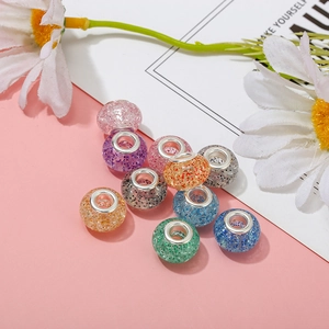 Acrylic Alloy Large Hole Beads With Glitter Sequins For DIY Bracelet Making Multicolor Handmade Craft Beads Jewelry Charms