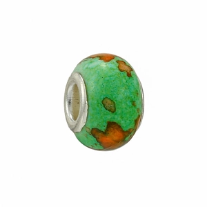 Close-up of turquoise texture charm bead with silver metal core for DIY bracelets