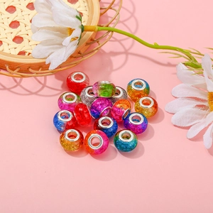Colorful faceted glass crystal and resin beads with large hole silver metal core