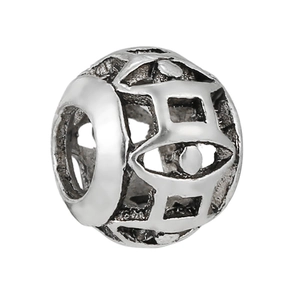 Detailed view of hollow Gemini zodiac charm with vintage oxidized silver finish