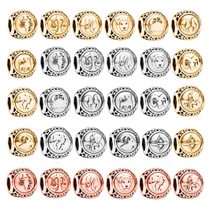 Zinc Alloy 12 Constellation Zodiac Beads With Hollow Stars Charms For DIY Bracelet Making Fashion Jewelry Accessories Unisex