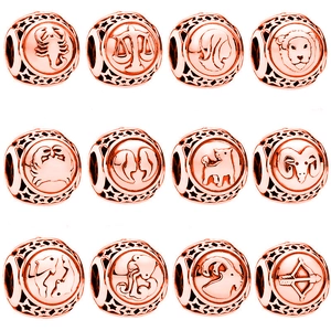 Set of 12 rose gold zodiac charms with intricate celestial engravings for DIY bracelets