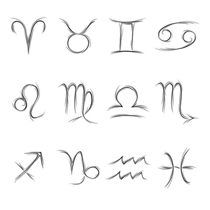 Artistic minimalist sketches of 12 zodiac symbols for personalized jewelry engravings