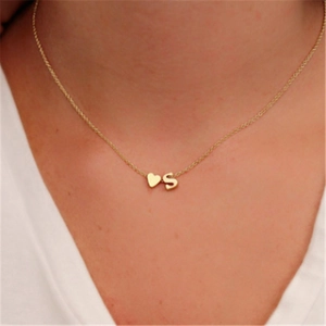 Semplice Collana con Pendente a Cuore e Lettera Iniziale in Lega per Donna Ragazza Placcata Oro Argento Rosa Oro Gioielli Regalo
