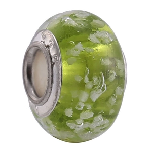 Perle en verre vert émeraude avec noyau en argent S925 pour bijoux DIY