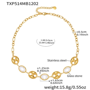 Detailed size specifications for the gold hollow link necklace with glass stone accents