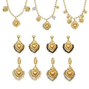 18k gold plated stainless steel jewelry set with heart pendants and colorful beads