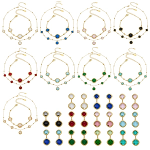 18k gold plated stainless steel jewelry set with square cut glass stones in nine colors