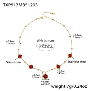 Detailed size chart for red square glass stone necklace with stainless steel chain