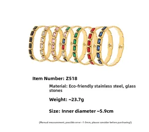 Specificaties van roestvrijstalen armbanden met gekleurde glazen stenen in 7 kleuren
