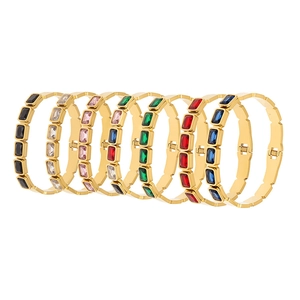 Bracciali in acciaio inossidabile placcato oro 18K con pietre di vetro rettangolari in sette colori