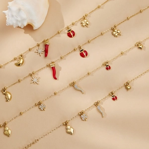 Ensemble de colliers trèfle et piment en acier inoxydable plaqué or 18k avec zircon 5A