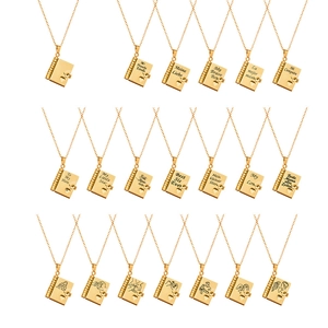 Book-shaped openable pendant necklaces in 18k gold-plated stainless steel with engravings