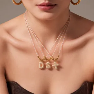Halskette Aus Edelstahl Mit Zirkonia-Pflaster Buchstabenanhänger Bunte Geflochtene Seilkette Modeschmuck Für Damen Mädchen Geschenk