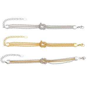 Tre bracciali a nodo multistrato in acciaio inossidabile in oro, argento e bicolore