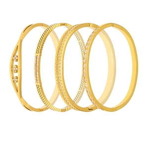 Set van vier 18k goud vergulde roestvrijstalen armbanden met zirkonia en kliksluiting