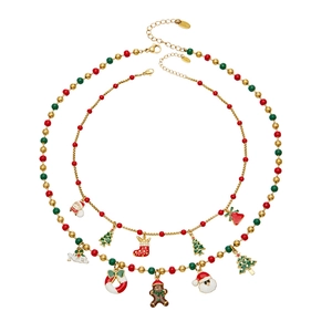 Kerst gelaagde ketting met kerstman en boom hangers, afgewerkt met 18k gouden laag