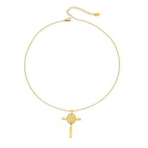Collana in acciaio inossidabile placcato oro 18k con croce in zircone e medaglia