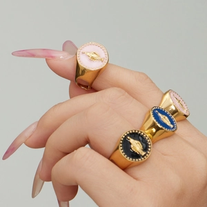 Ensemble de bagues émail Vierge Marie plaqué or 18K pour femmes en trois couleurs