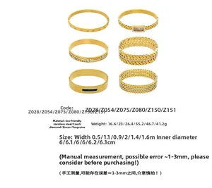Detailed set of six gold-plated stainless steel bangles with geometric zircon inlays