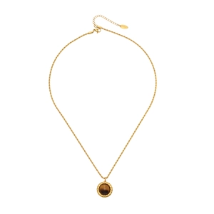 Collier en acier inoxydable avec pendentif oeil de tigre et chaîne torsadée dorée