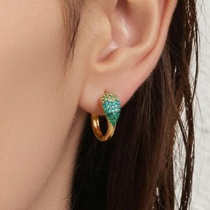 18k gold plated stainless steel teardrop earrings with gradient green to blue zircon