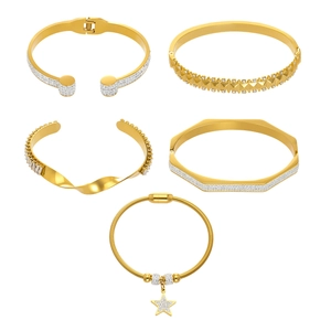 Ensemble de bracelets en acier inoxydable plaqué or 18k avec zircons 5A et étoiles