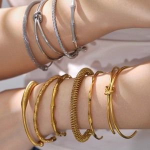 Stapelbare roestvrijstalen armbanden met bamboe-ontwerp in goud en zilver voor dames