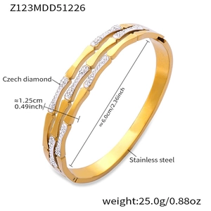 Detail von 18k vergoldetem Edelstahlarmband mit tschechischen Diamanten und Bambusmuster