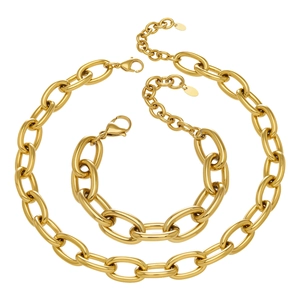 Schmuckset aus 18k vergoldetem Edelstahl mit klobiger Halskette und Armband
