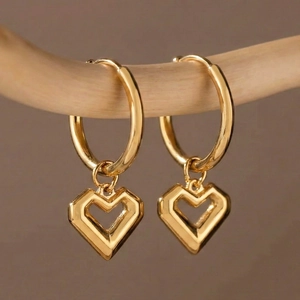 Pendientes de aro de acero inoxidable bañados en oro de 18k con colgantes de corazón