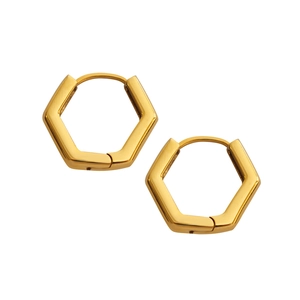 Polierte goldene geometrische Sechseck-Ohrringe für Damen aus minimalistischem Edelstahl