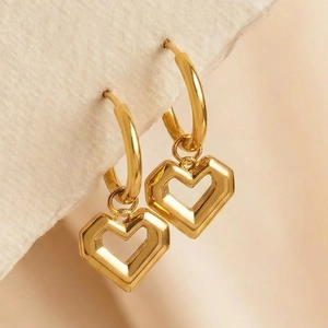 Pendientes de aro con corazón en acero inoxidable bañado en oro 18k con tarjeta