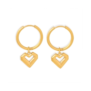 Pendientes de aro con colgante de corazón en acero inoxidable chapado en oro 18k