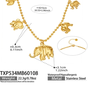 Detailansicht der goldenen Edelstahl-Elefanten-Halskette mit eleganter Kugelkette
