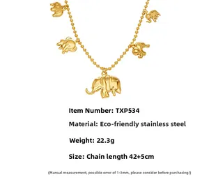 Detail der goldenen Elefanten-Halskette mit Reisperlenkette und Größenangaben