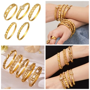 Détails de bracelets en acier inoxydable plaqué or 18k avec zircons et motifs géométriques