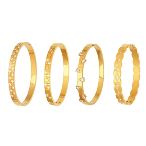 Four 18k gold plated geometric bracelets with cubic zirconia and droplet patterns