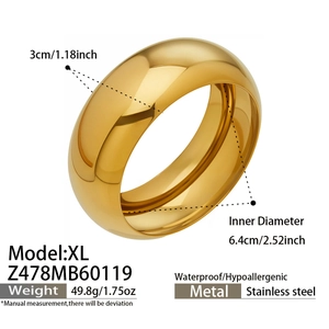 Medidas detalladas del brazalete de acero inoxidable chapado en oro de 18k y 3cm de ancho