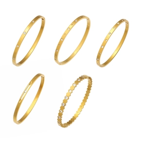 Goldenes Edelstahl Armband Set mit Sechseck Wabenmuster und Zirkonia Einlagen