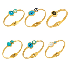 Lot de bracelets œil protecteur dorés avec turquoise et émail en grille 2x3