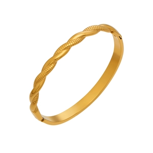 Brazalete de acero inoxidable chapado en oro de 18k con cuerda trenzada y acabado pulido