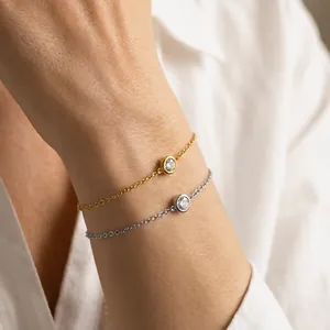 Minimalist Edelstahl Armband Für Damen 18K Vergoldet Einzel Zirkonia Verstellbare Kette Schmuck Alltag Party Geschenk
